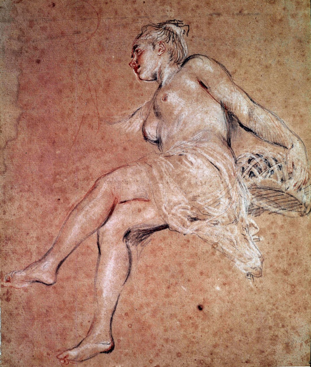 Flora Alegoria do verão. Sangue e lápis preto de Jean Antoine Watteau de Jean Antoine Watteau
