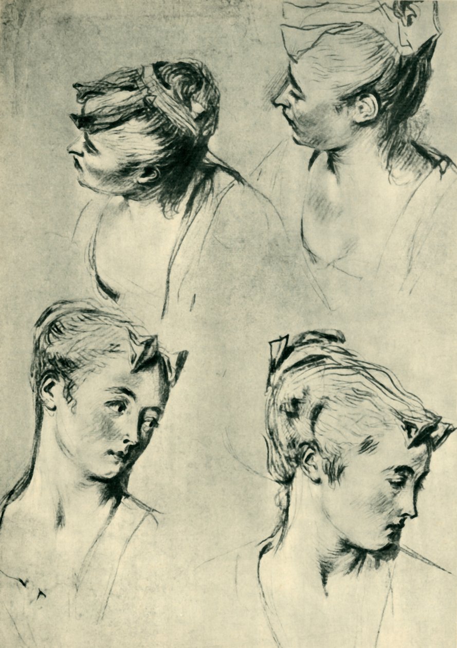 Quatro estudos sobre mulheres chefes, início do século XVIII, 1943. de Jean Antoine Watteau