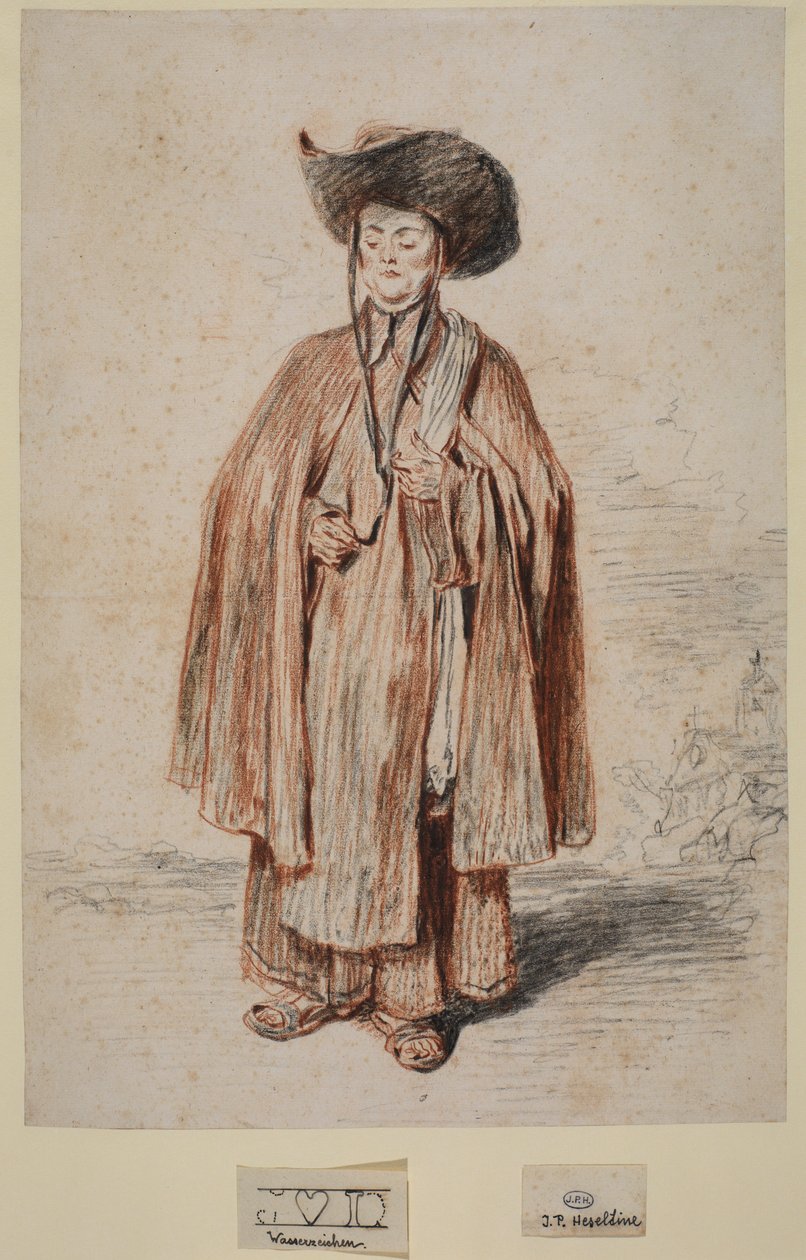 Frade, em pé (grafite e giz no papel) de Jean Antoine Watteau