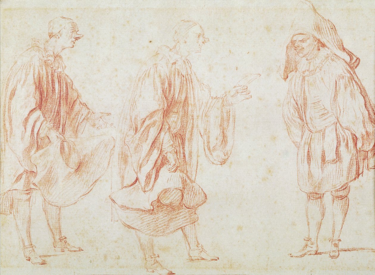 Atores italianos (giz vermelho sobre papel) de Jean Antoine Watteau