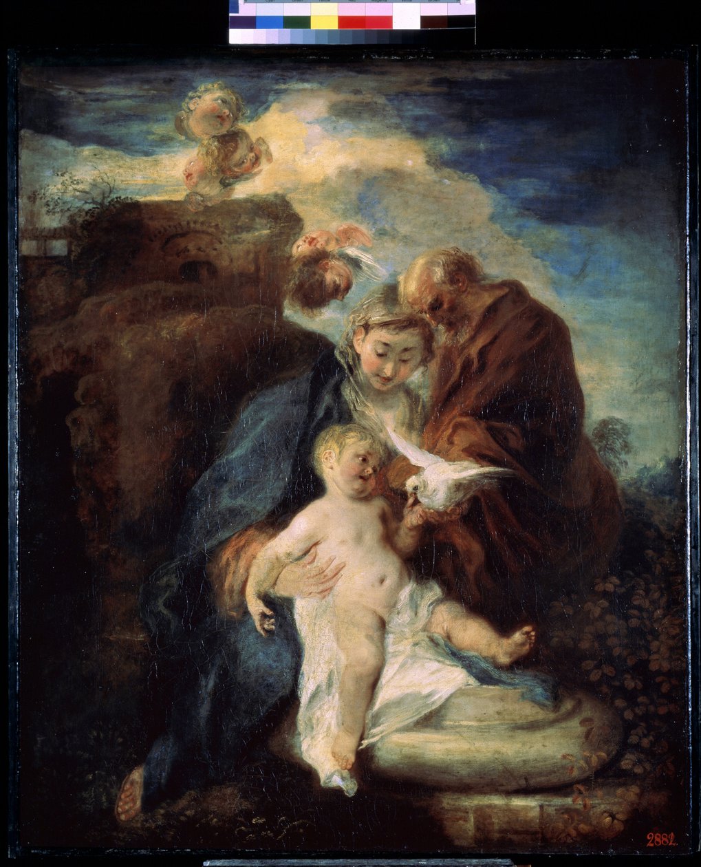 A Sagrada Família, descanse na fuga para o Egito. Pintura de Jean Antoine Watteau (1684-1721). Óleo sobre tela de Jean Antoine Watteau