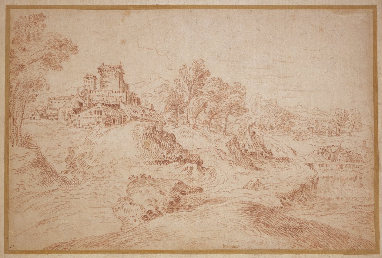 Paisagem com um castelo, 1716-18 de Jean Antoine Watteau