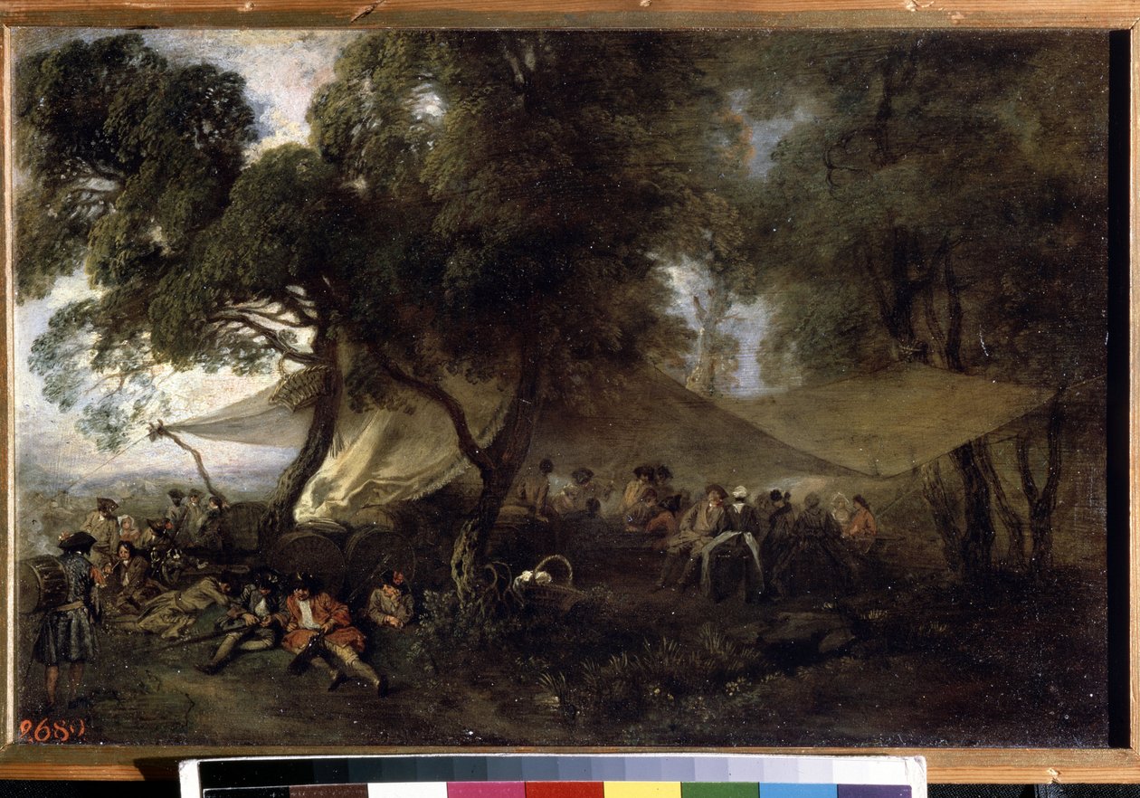 "" A trégua da guerra "". (Descanso da Guerra). Pintura de Jean Antoine Watteau (1684-1721), cerca de 1716. Óleo sobre cobre. Museu Hermitage, São Petersburgo. de Jean Antoine Watteau