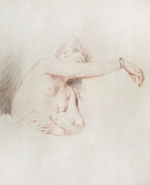 Mulher nua com o braço levantado de Jean Antoine Watteau