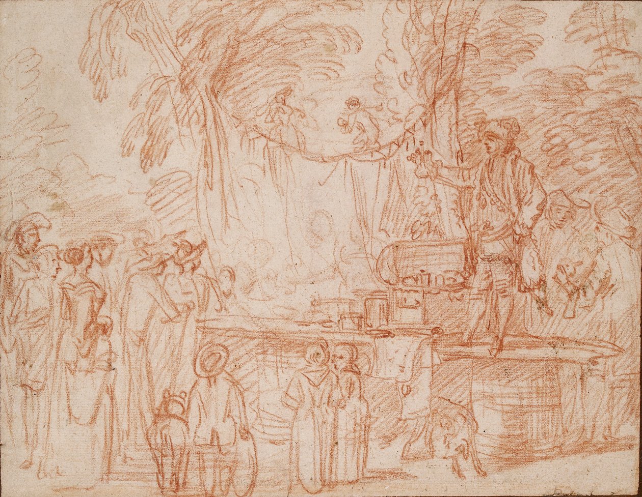 Médico Quack a vender as suas mercadorias ao ar livre, c1700-1720 de Jean Antoine Watteau