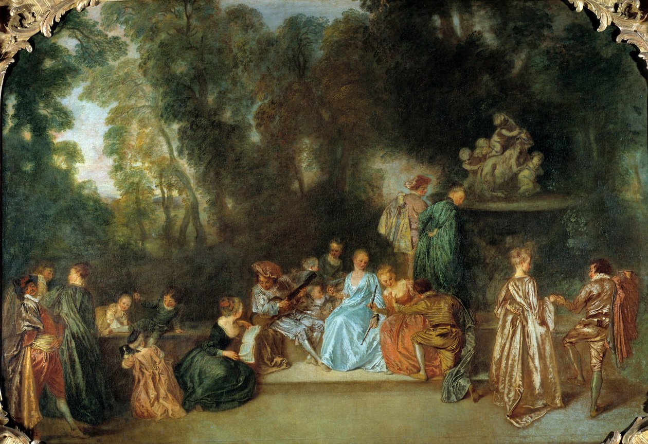 Recreação galante Pintura de Jean Antoine Watteau (1684-1721) Berlim do século XVIII, Museu Dahlem de Jean Antoine Watteau