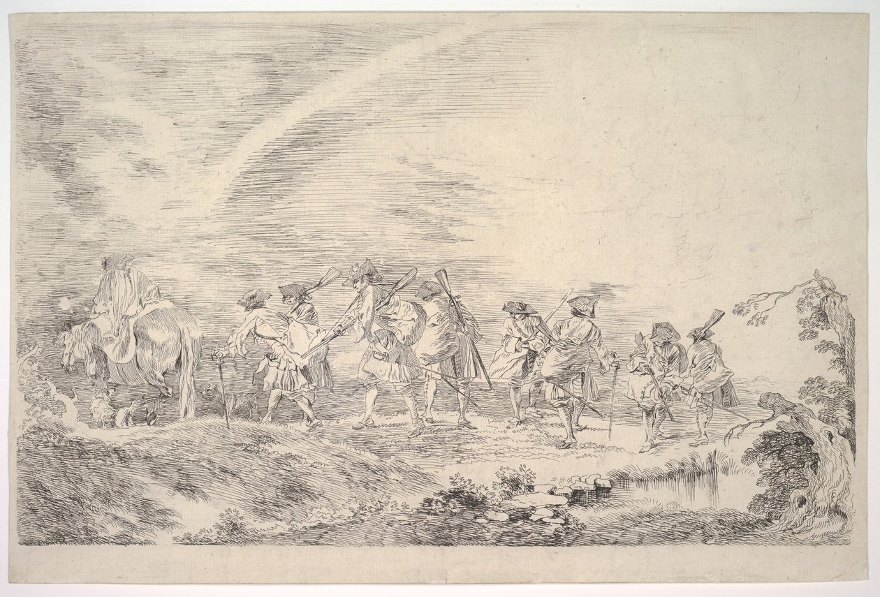 Recrutas que ingressam no Regimento, ca. 1715-16. de Jean Antoine Watteau