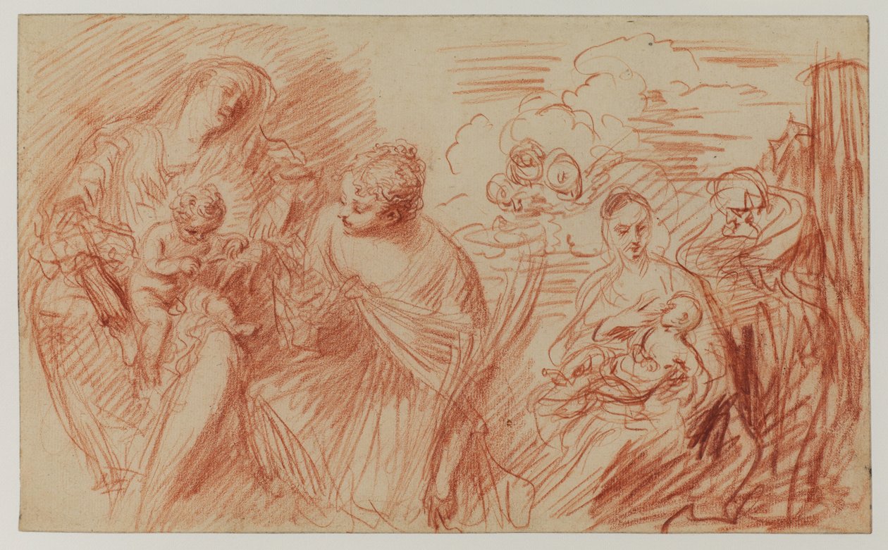 Folha de estudos após os antigos mestres (giz vermelho sobre papel) de Jean Antoine Watteau