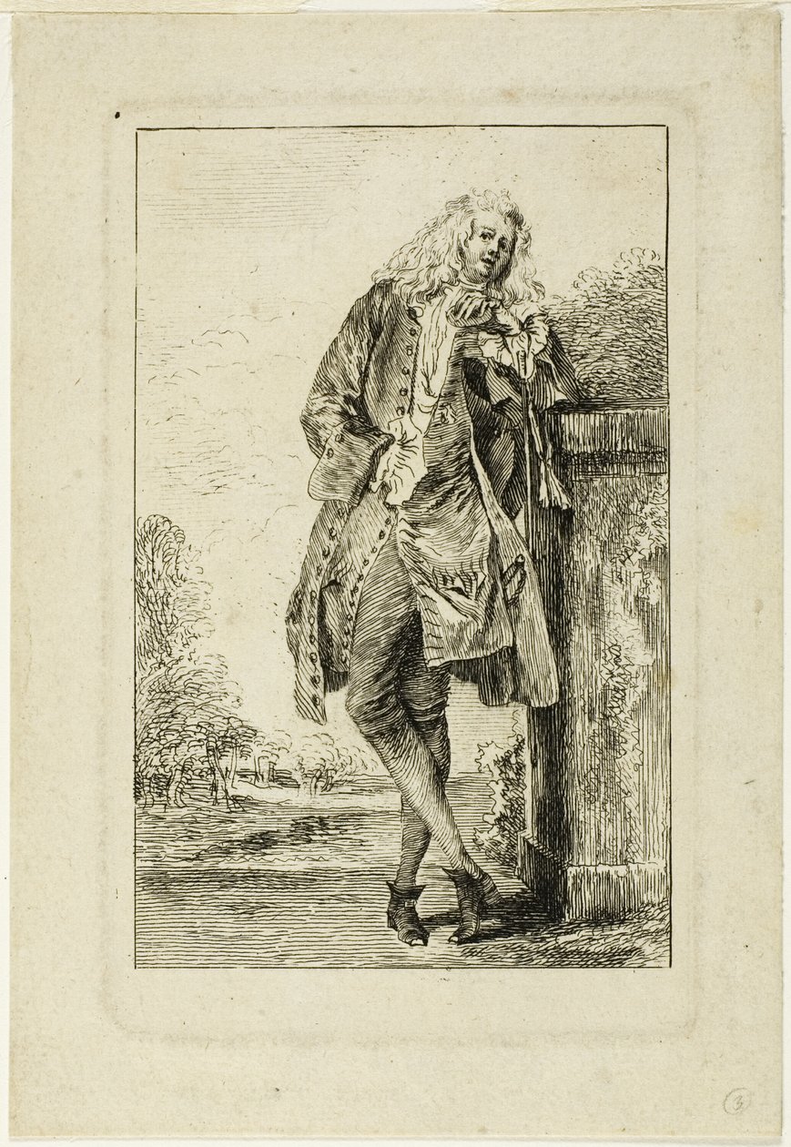 Homem de pé apoiado em seu cotovelo de Jean Antoine Watteau