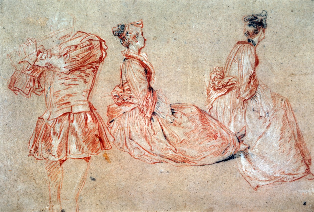 Estudo de um flautista e duas mulheres de Jean Antoine Watteau