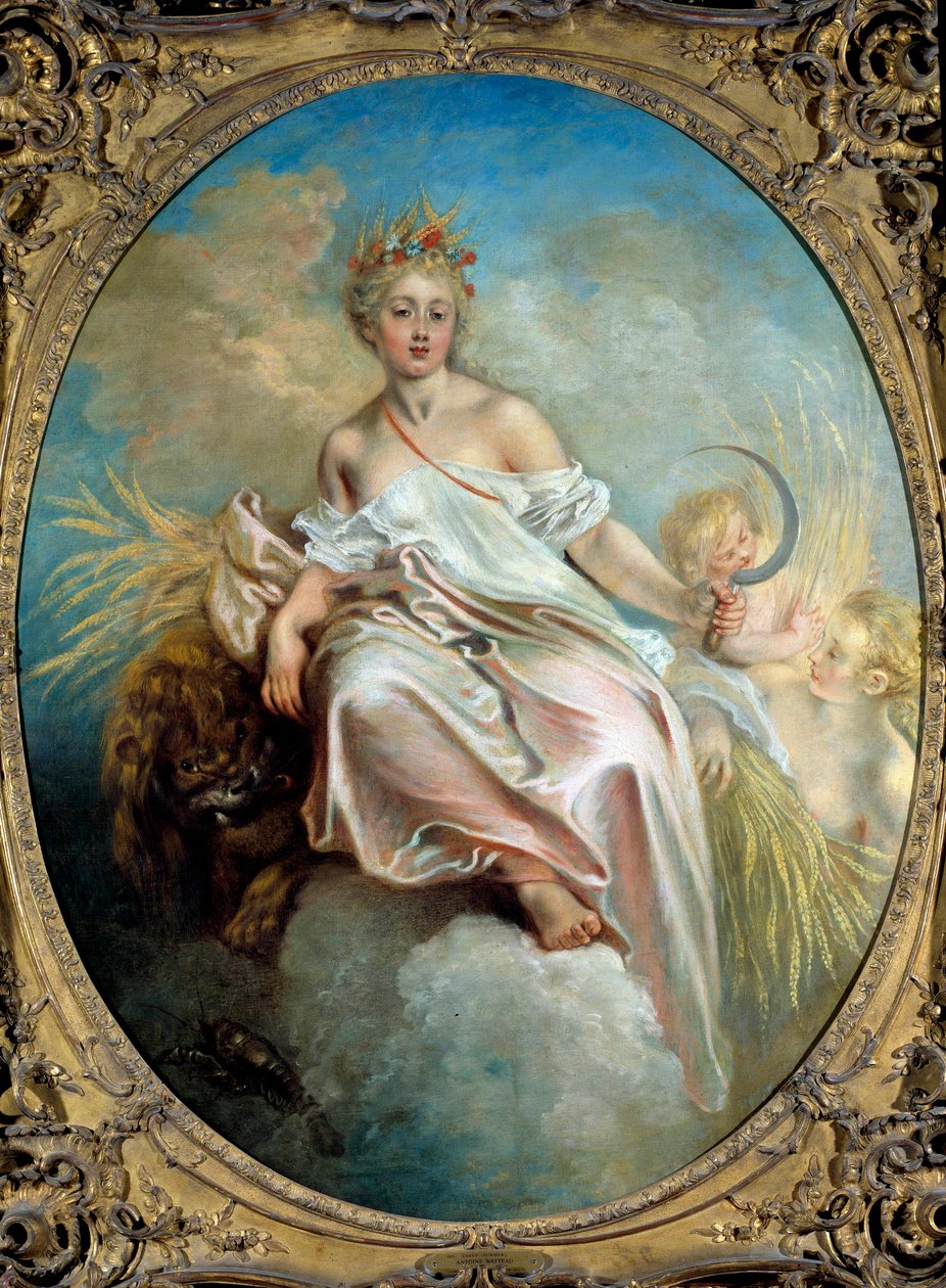 Alegoria de Verão das Estações, uma jovem mulher segurando uma foice na mão. Pintura de Jean Antoine Watteau (1684-1721) Washington do século XVIII. Galeria Nacional de Arte de Jean Antoine Watteau