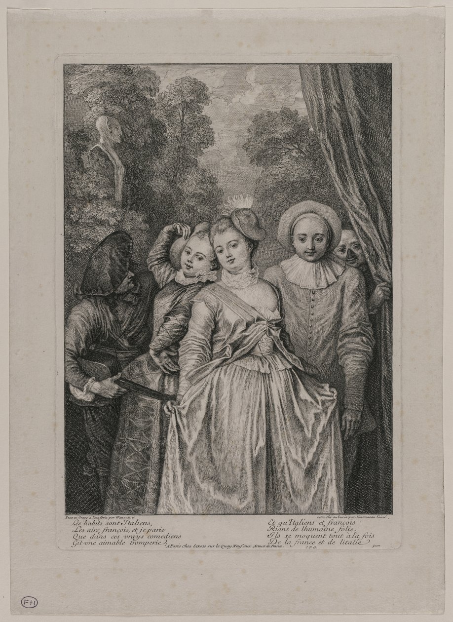 As roupas são italianas de Jean Antoine Watteau