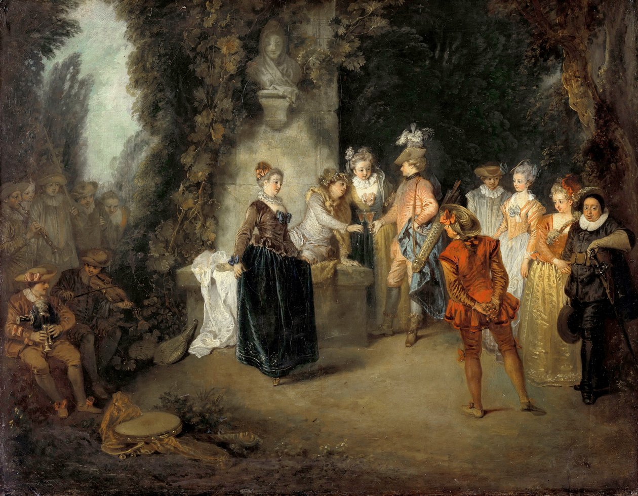 A Comédia Francesa par Watteau, Jean Antoine (1684-1721), depois de 1716 - Óleo sobre tela, 37x48 - Staatliche Museen, Berlim de Jean Antoine Watteau