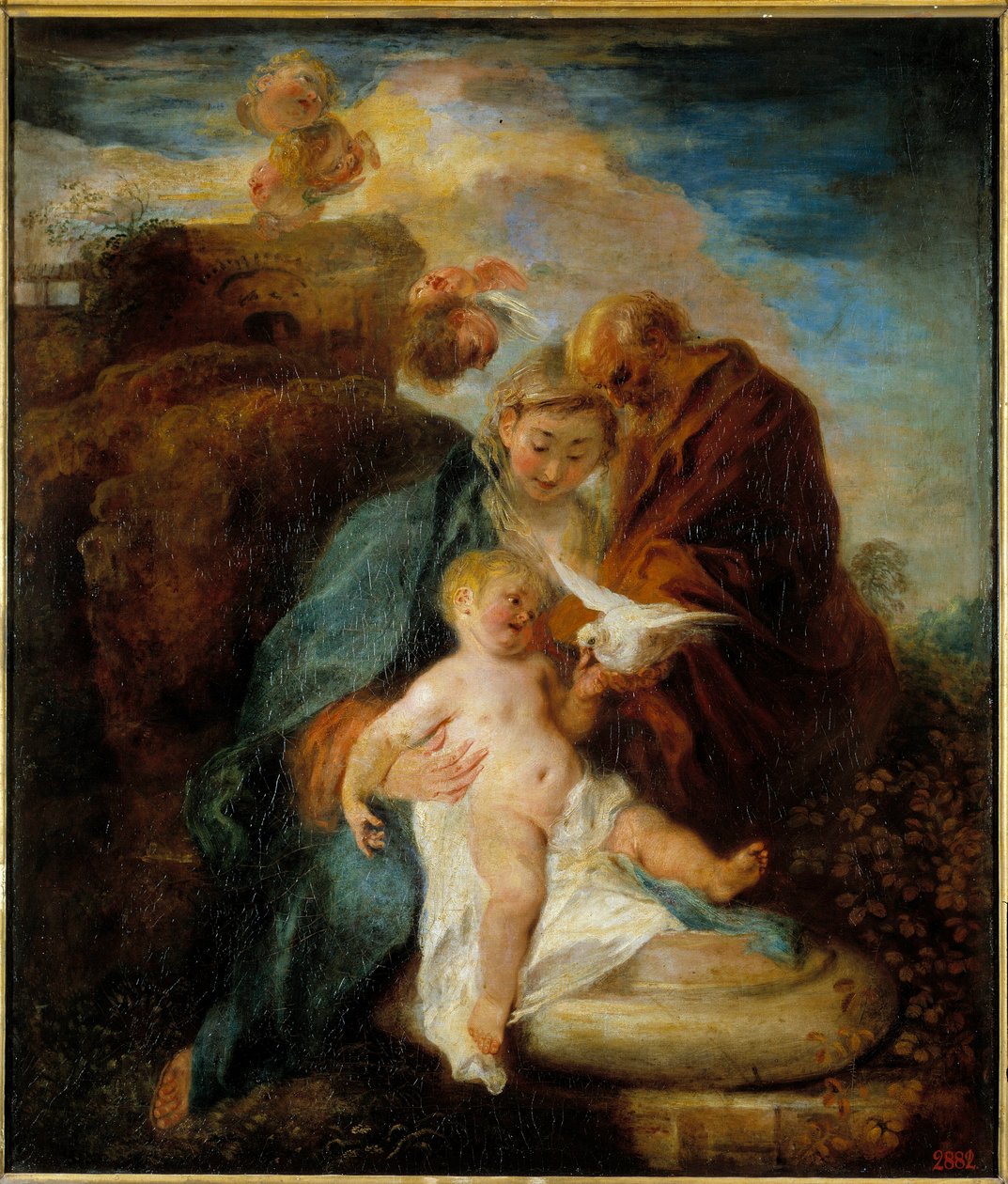 A Sagrada Família, o descanso durante o vôo para o Egito Pintura de Jean Antoine Watteau (1684-1721) Século XVIII São Petersburgo, Museu Hermitage de Jean Antoine Watteau