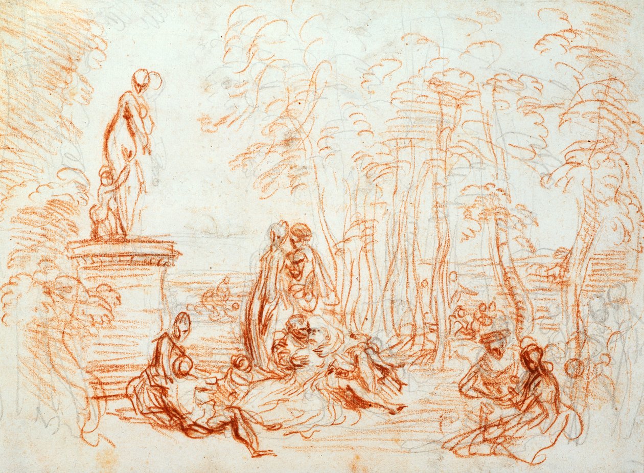 O prazer do amor, esboço, século XVIII. de Jean Antoine Watteau