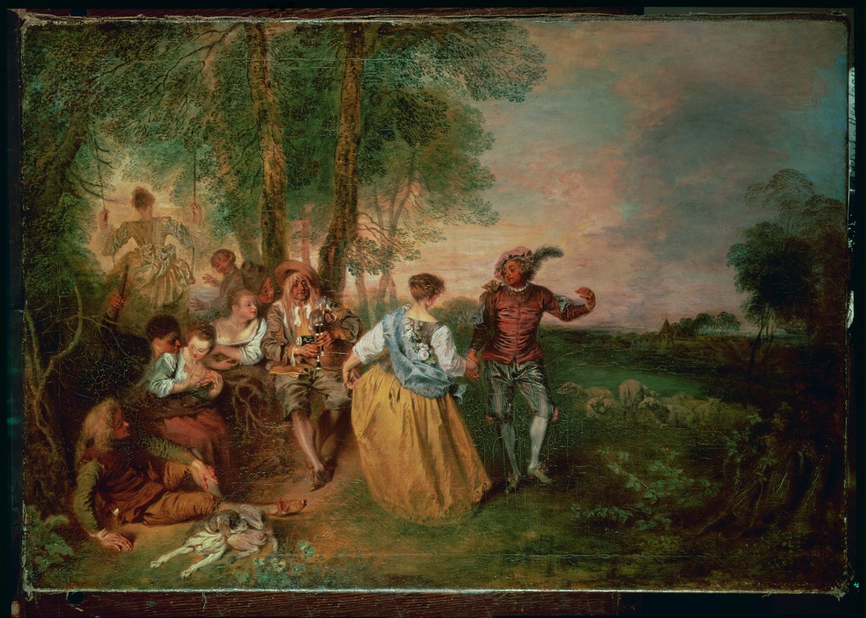Os pastores (pintura sobre madeira) de Jean Antoine Watteau