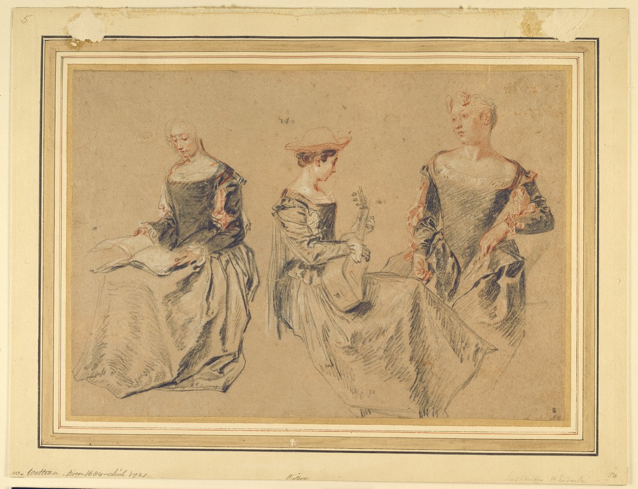 Três estudos de mulheres sentadas de Jean Antoine Watteau