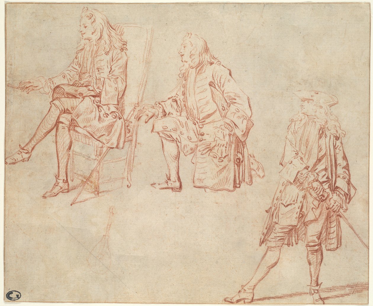 Três estudos de um cavalheiro de Jean Antoine Watteau