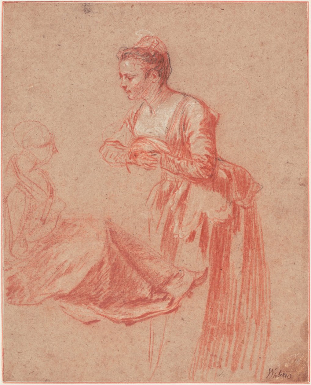 Estudos de duas figuras de uma jovem mulher, c. 1716 de Jean Antoine Watteau