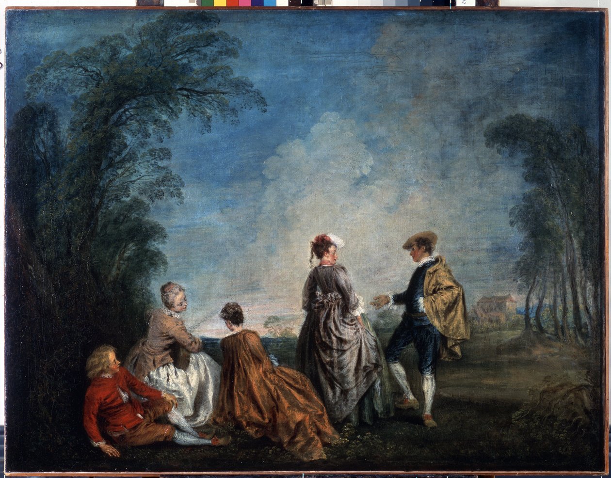 Uma proposta embaraçosa. Pintura de Jean Antoine Watteau (1684-1721). Óleo sobre tela, 65 x 84,5 cm de Jean Antoine Watteau