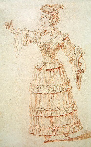 Dançarino da Ópera (giz vermelho sobre papel) de Jean Antoine Watteau