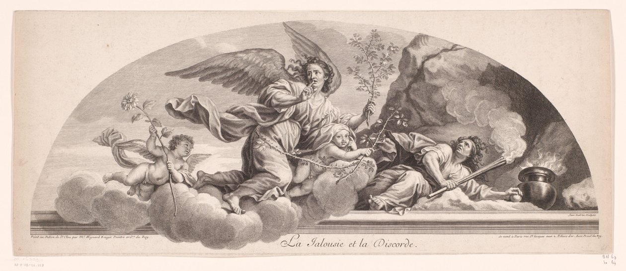 Representação alegórica com ciúmes e desacordo La Jalousie et la Discorde (título no objeto) de Jean Audran