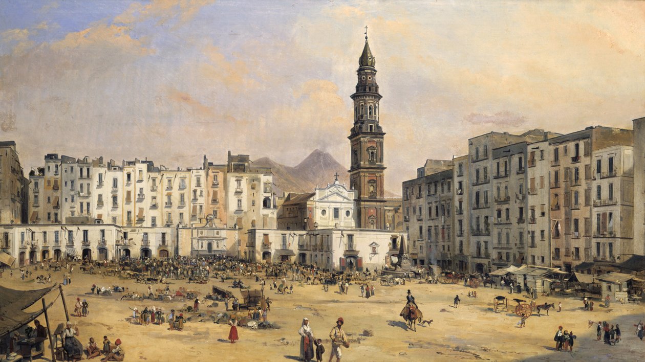 Piazza, Nápoles, Itália, meados do século XIX de Jean Auguste Bard
