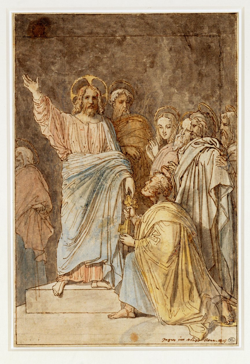 Cristo entregando as chaves a São Pedro. Datado de 1815 ... de Jean Auguste Dominique Ingres