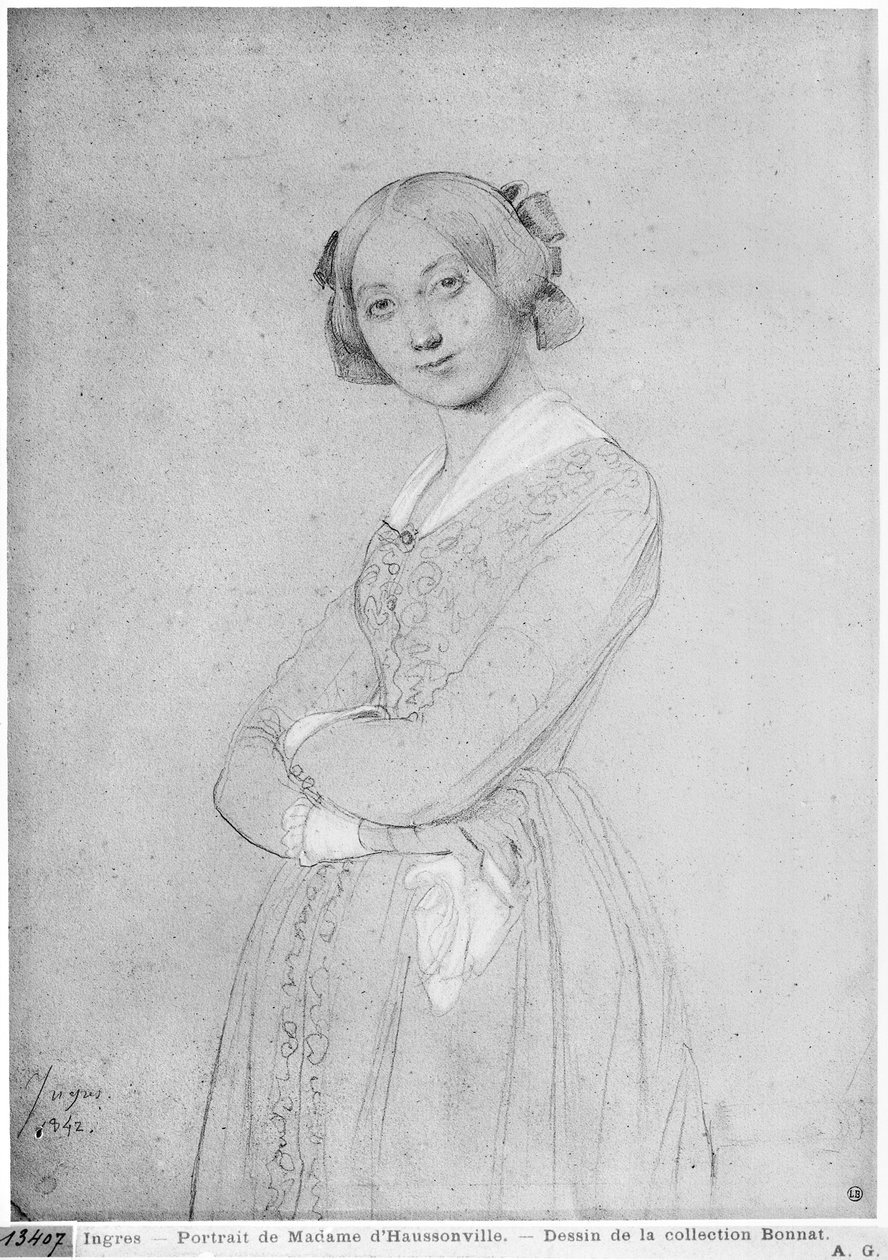 Louise de Broglie, Condessa de Haussonville, 1842 (grafite und branco destaca no papel) de Jean Auguste Dominique Ingres