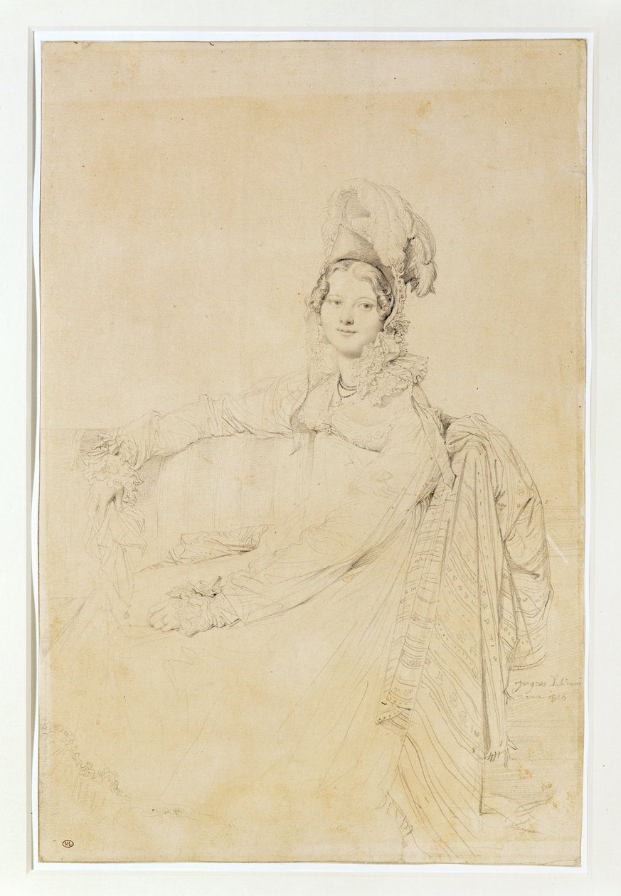 Mme. Destouches, nascida Armande Edmee Charton, na altura do retrato recém-casada com o arquiteto Destouches ... de Jean Auguste Dominique Ingres