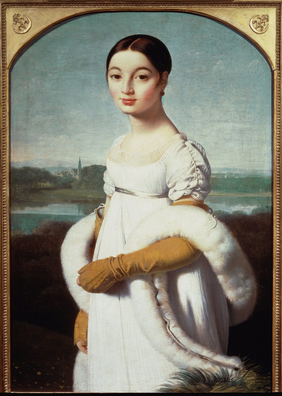 Retrato de Mademoiselle Caroline Riviere - óleo sobre tela de Jean Auguste Dominique Ingres