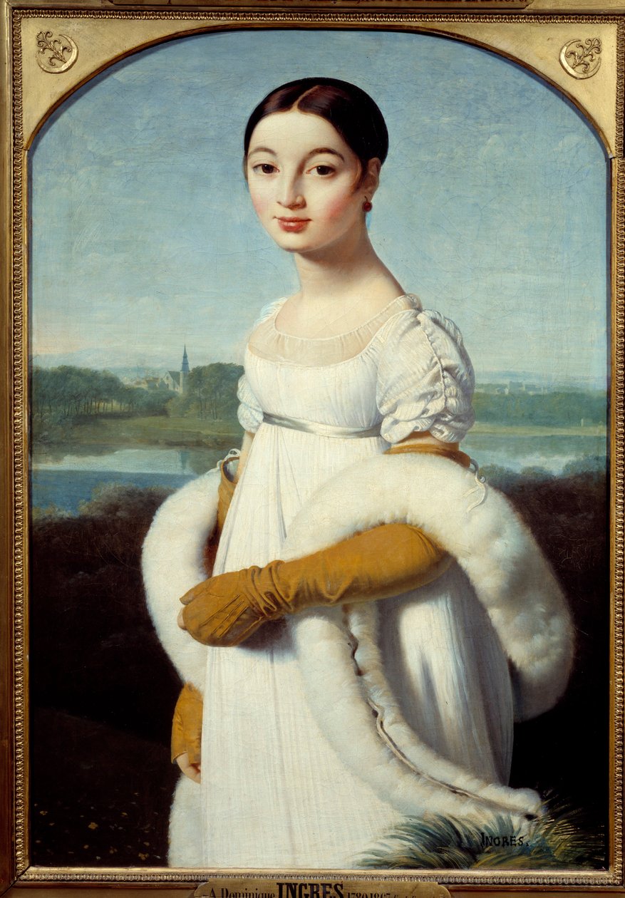 Retrato de Miss Caroline Riviere a jovem mulher está vestida à moda do Primeiro Império. Pintura de Jean Auguste Dominique Ingres (1780-1867) 1805 Sol. 1x0,7 m - Retrato de Mademoiselle Caroline Riviere: A jovem mulher está vestida à moda de Jean Auguste Dominique Ingres
