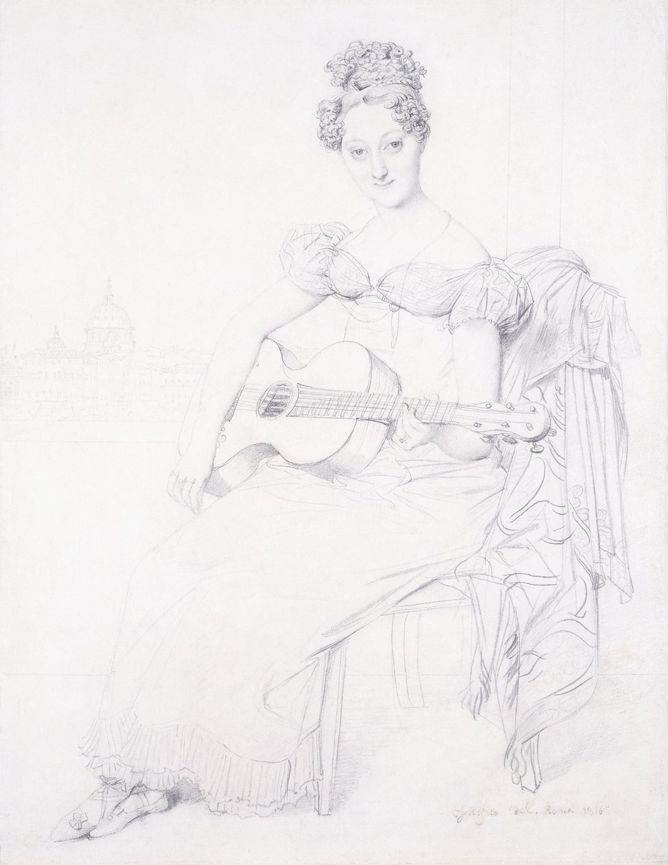 Retrato da senhorita Elizabeth Keating tocando sua guitarra, 1816 de Jean Auguste Dominique Ingres