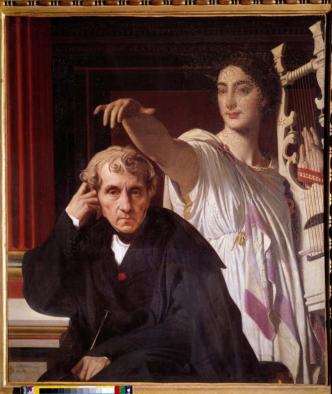 Retrato do compositor italiano Luigi Cherubini (1760 - 1842), com a Musa da poesia lírica. Pintura de Jean Dominique Ingres (1780-1867) de Jean Auguste Dominique Ingres