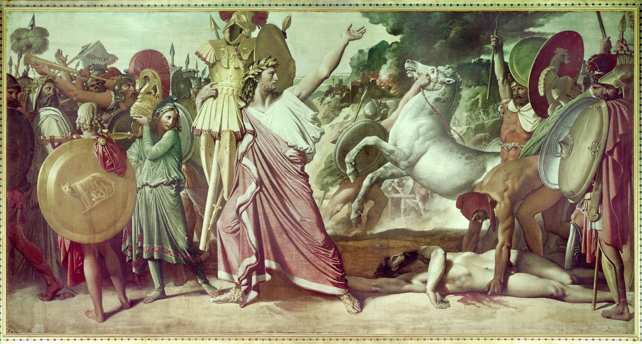 O fundador de Roma Romulus (Romolo) derrotou Acron, o rei dos Ceninianos em 748 AC. Pintura de Jean Auguste Dominique Ingres (1780-1867) 1812 Paris, Ecole des beaux arts. de Jean Auguste Dominique Ingres