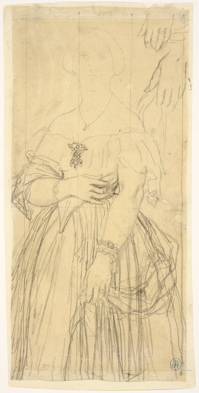Estudo para o vestido e as mãos de Madame Moitessier de Jean Auguste Dominique Ingres