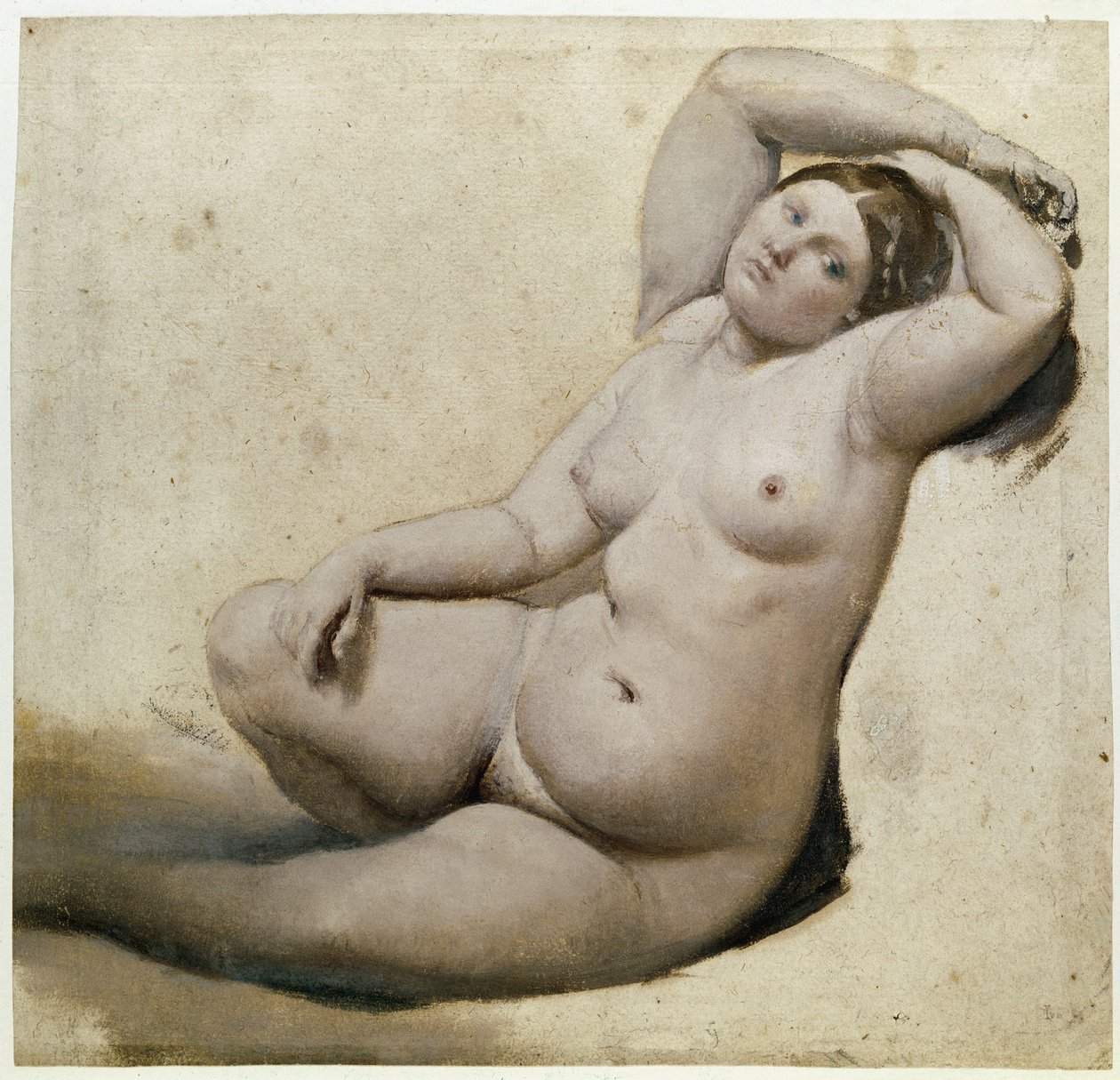 Estudo para o banho turco: A Mulher dos Três Braços - Pintura de Jean Auguste Dominique Ingres (1780-1867) óleo sobre papel, 25x26 cm, cerca de 1860. Montauban, Musee Ingres de Jean Auguste Dominique Ingres