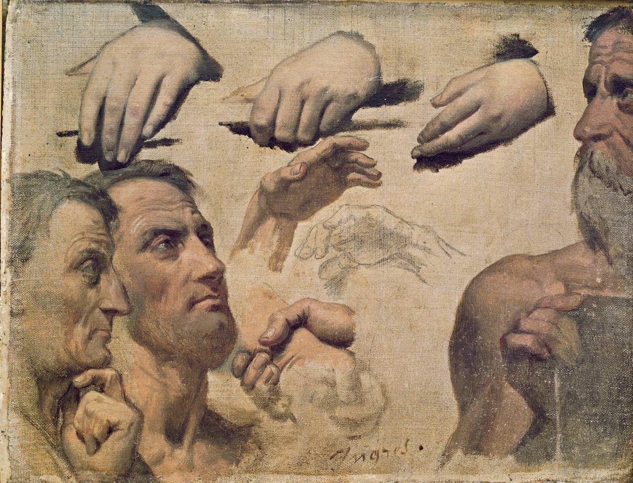 Estudo de cabeças e mãos para a apoteose de Homero de Jean Auguste Dominique Ingres