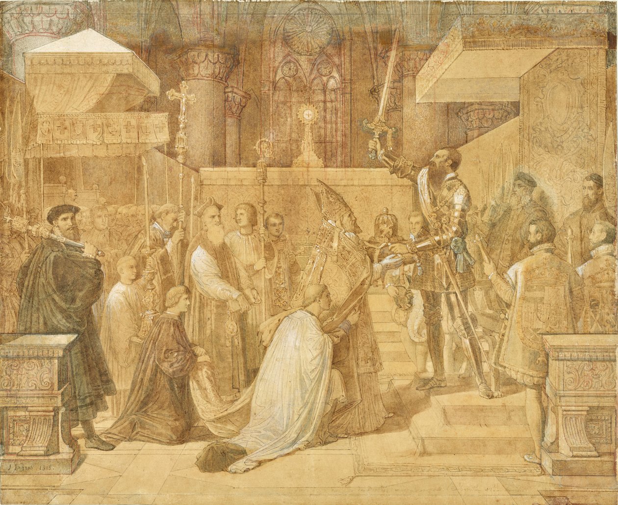 O Duque de Alba recebe a bênção do Papa na Catedral de Sainte-Gudule, em Bruxelas de Jean Auguste Dominique Ingres
