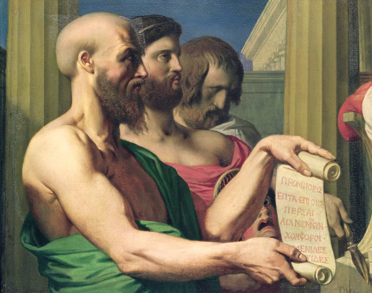 Os trágicos gregos estudam "A apoteose de Homero" de Jean Auguste Dominique Ingres