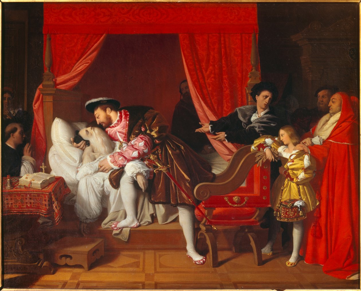 O rei da França, François I (1492-1547) recebe os últimos suspiros de Leonard de Vinci em clos Luce de Jean Auguste Dominique Ingres