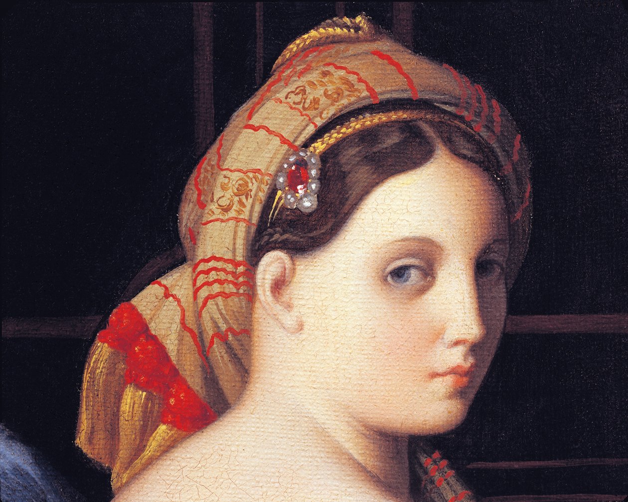 O rosto da Odalisca, detalhe de A Grande Odalisca, de Jean Auguste Dominique Ingres, detalhe, óleo sobre tela de Jean Auguste Dominique Ingres