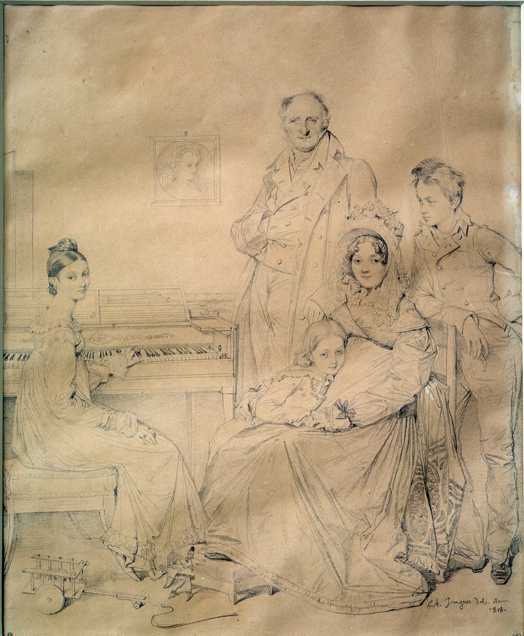 O retrato da família Stamaty em torno de Constantin Stamaty, de origem grega, antigo agente secreto ao serviço da França revolucionária, depois cônsul da França na Civitavecchia. Desenho de uma mina de chumbo por Jean Auguste Dominique Ingres (1780-1867) 1 de Jean Auguste Dominique Ingres