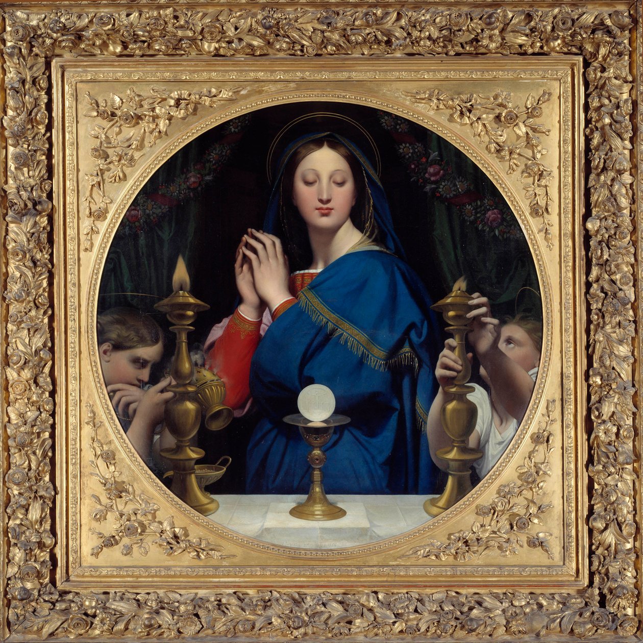 A virgem a adorar o anfitrião. Pintura de Jean Auguste Dominique Ingres (1780-1867) de Jean Auguste Dominique Ingres
