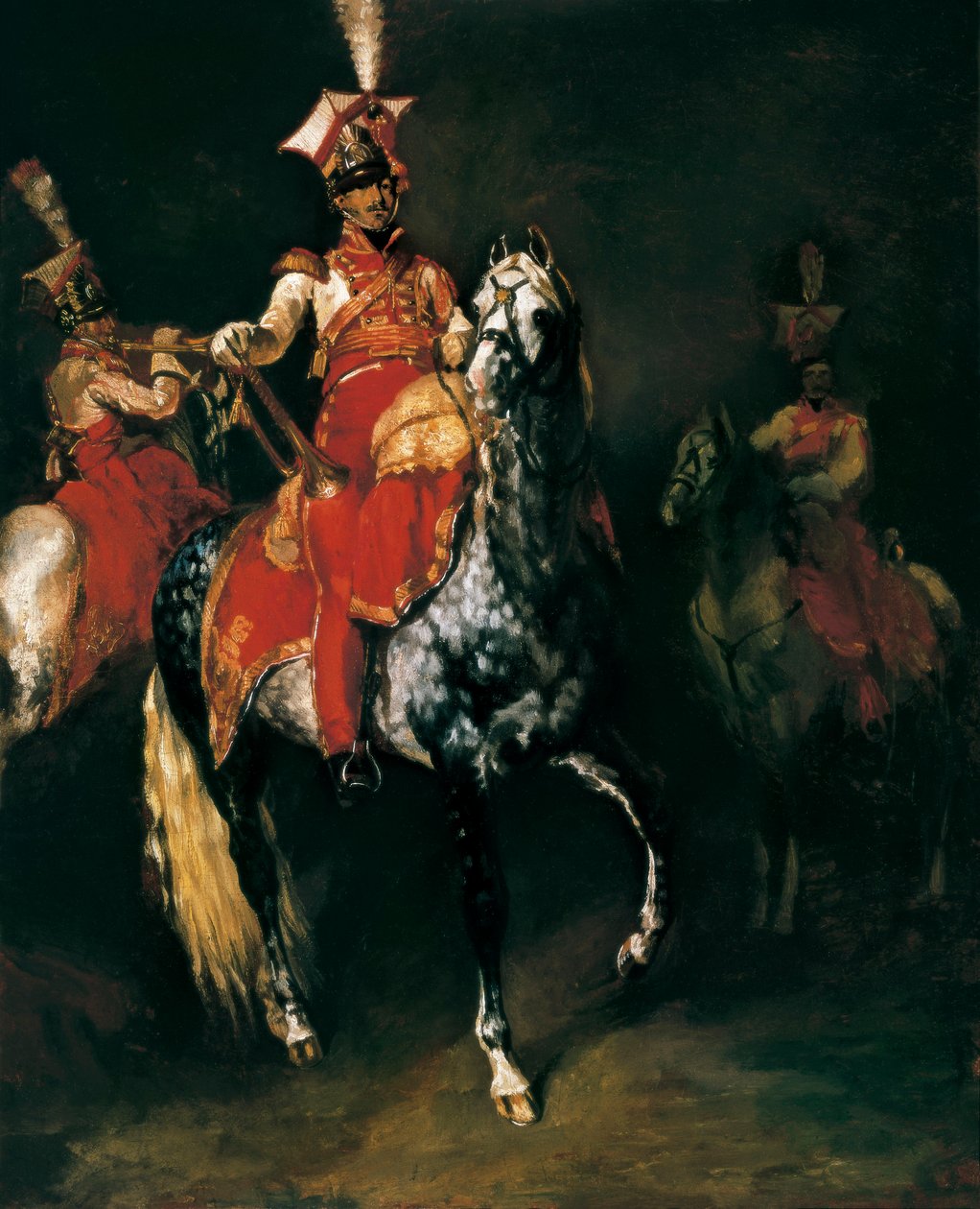 Trompetista a cavalo na Guarda Imperial de Napoleão. Pintura de Theodore Géricault (1791-1824) de Jean Auguste Dominique Ingres