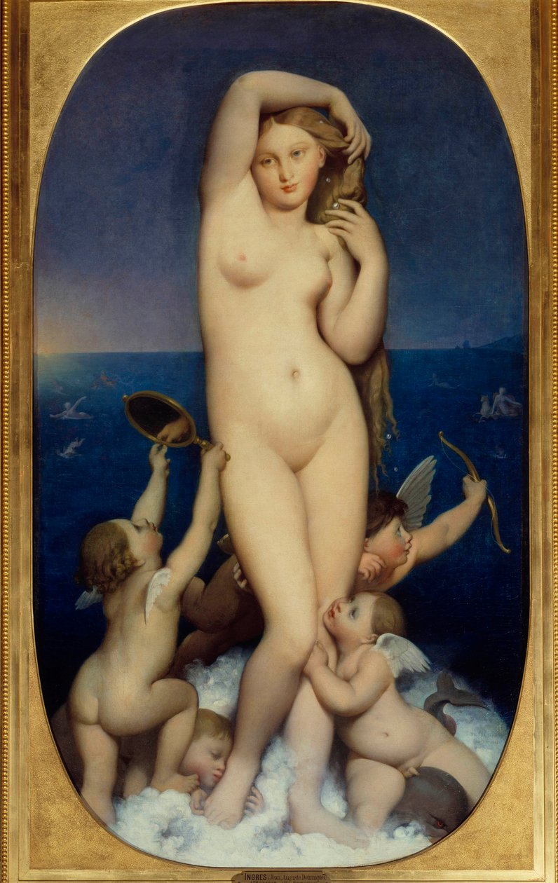 Pintura Venus Anadyomene de Jean Auguste Dominique Ingres (1780-1867) Sol do século XIX. 1,6x0,9 m Chantilly, musee Conde - Vénus Anadyomene. Pintura de Jean Auguste Dominique Ingres (1780-1867) de Jean Auguste Dominique Ingres