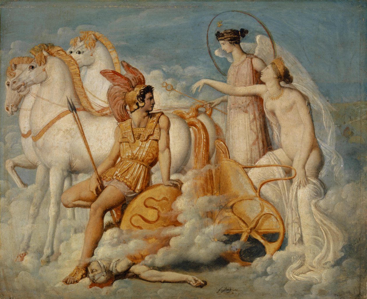 Vênus, ferido por Diomedes, retorna ao Olimpo, ca 1802. de Jean Auguste Dominique Ingres