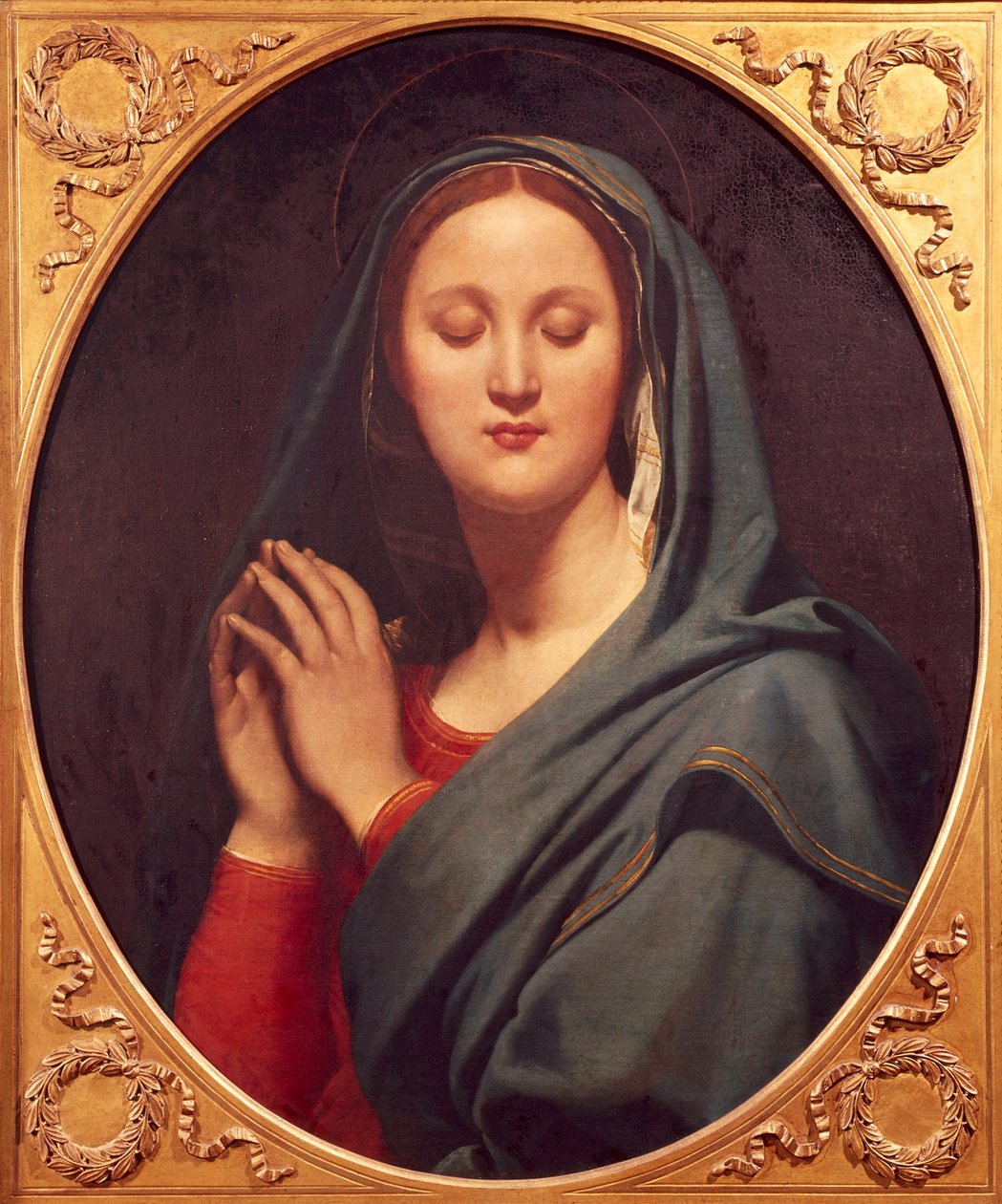 Virgem do Véu Azul por Jean Auguste Dominique Ingres (1780-1867), óleo sobre tela, 77x65 cm de Jean Auguste Dominique Ingres
