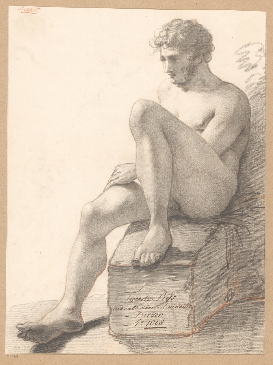 Nu Masculino Sentado, Vista Frontal (2º Prêmio 1808) de Jean Augustin Daiwaille