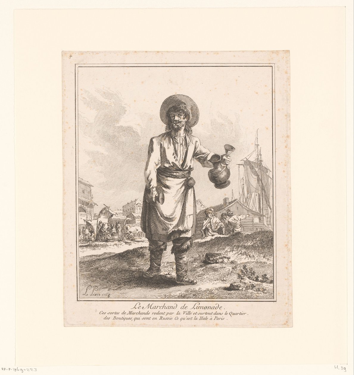 Vendedor de limonada
Le Marchand de Limonade (título sobre o objecto)
Comerciantes e vendedores ambulantes de São Petersburgo e Moscovo (título da série)
Premiere Suite de Cris et Divers Marchands de Petersbourg et de Moscou (título da série) de Jean Baptist Leprince